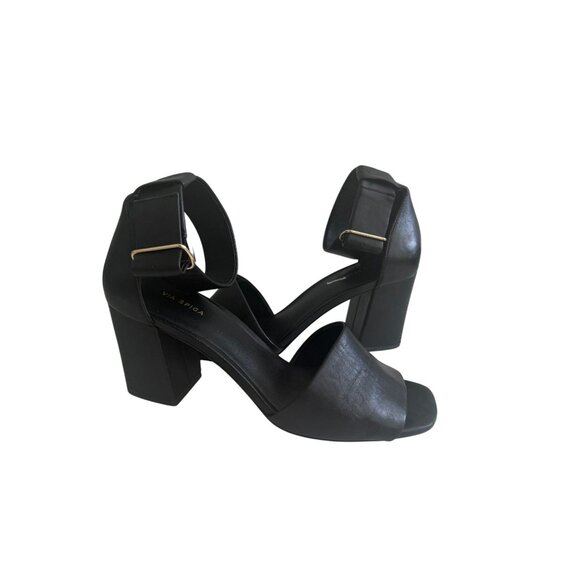 VIA SPIGA Black Leather Ankle Strap Sandals Heels Size 7.5 - Picture 11 of 12